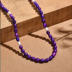 NWOT Purple Dyed Pearl/Freshwater Pearl Necklace in Rhodium Over Sterling Silver